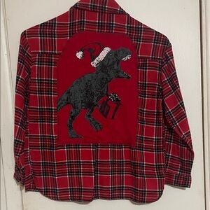 J for Justify Red Plaid Kids Shirt with Festive Dinosaur